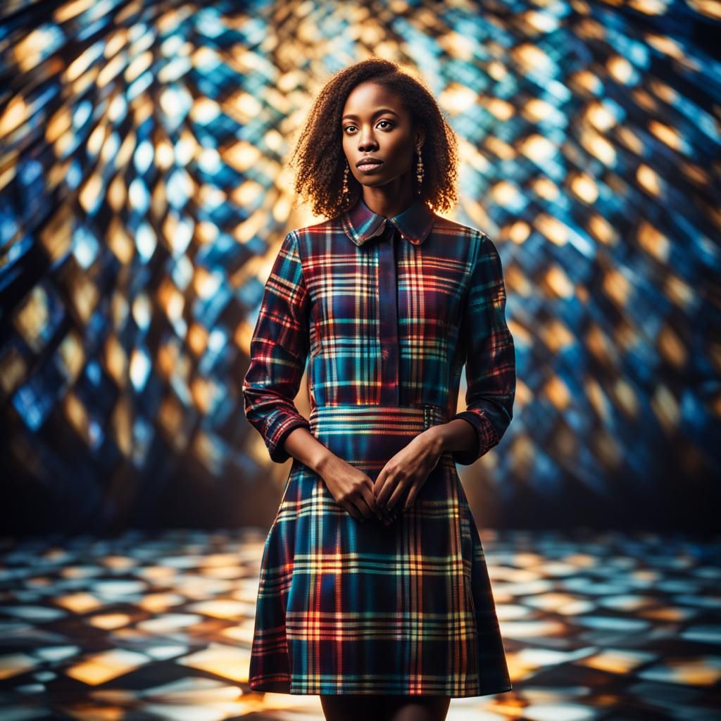 Woman in Plaid Dress With Reflective Catchlights