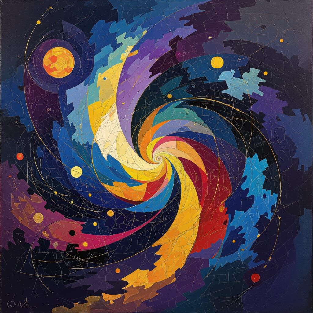 Abstract Expressionist Swirls in Blue, Purple, and Gold