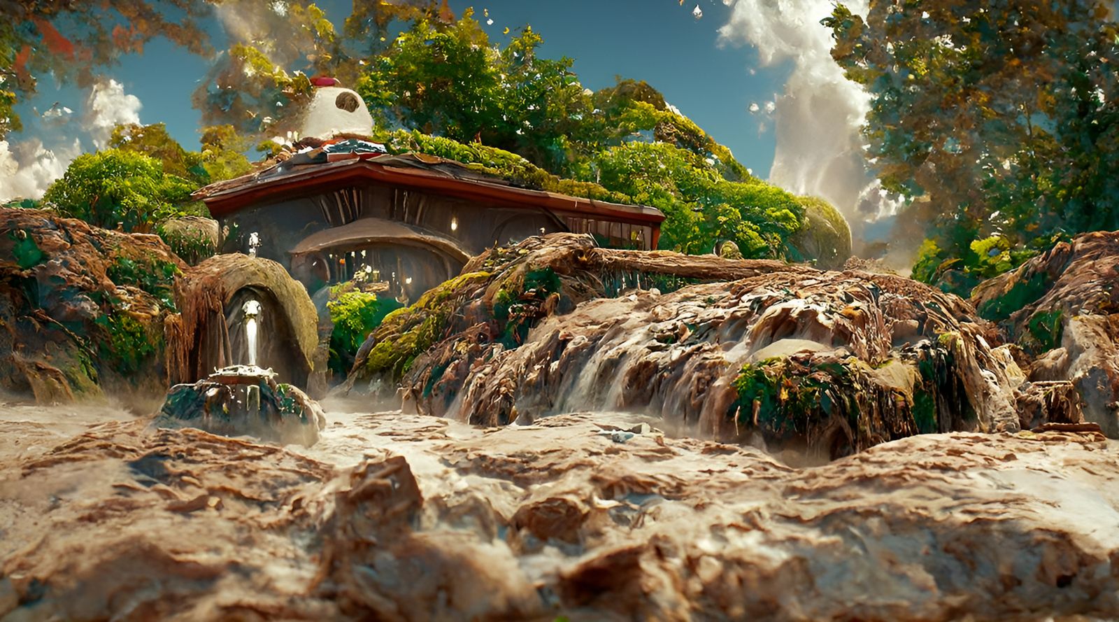 Spectacular Mars Waterfall Digital Illustration