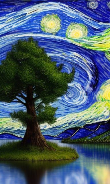 Starry Night Sky Over Mountain Lake