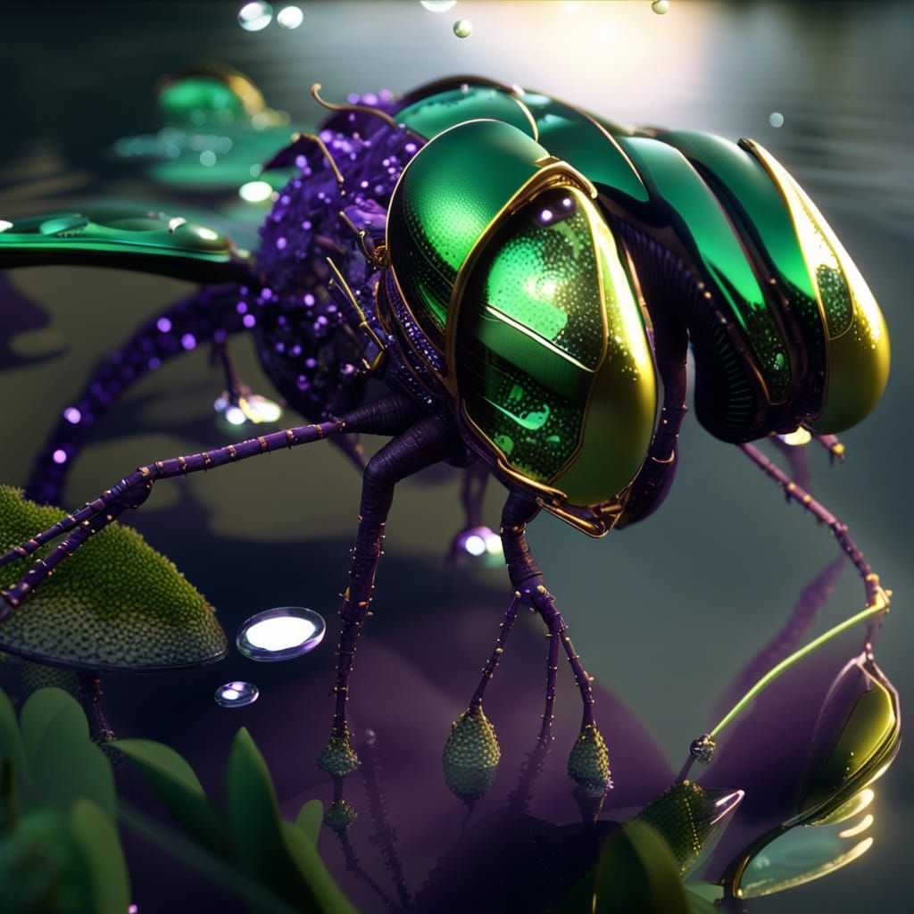 Reflective Purple Dragonfly in Detailed 3D Rendering