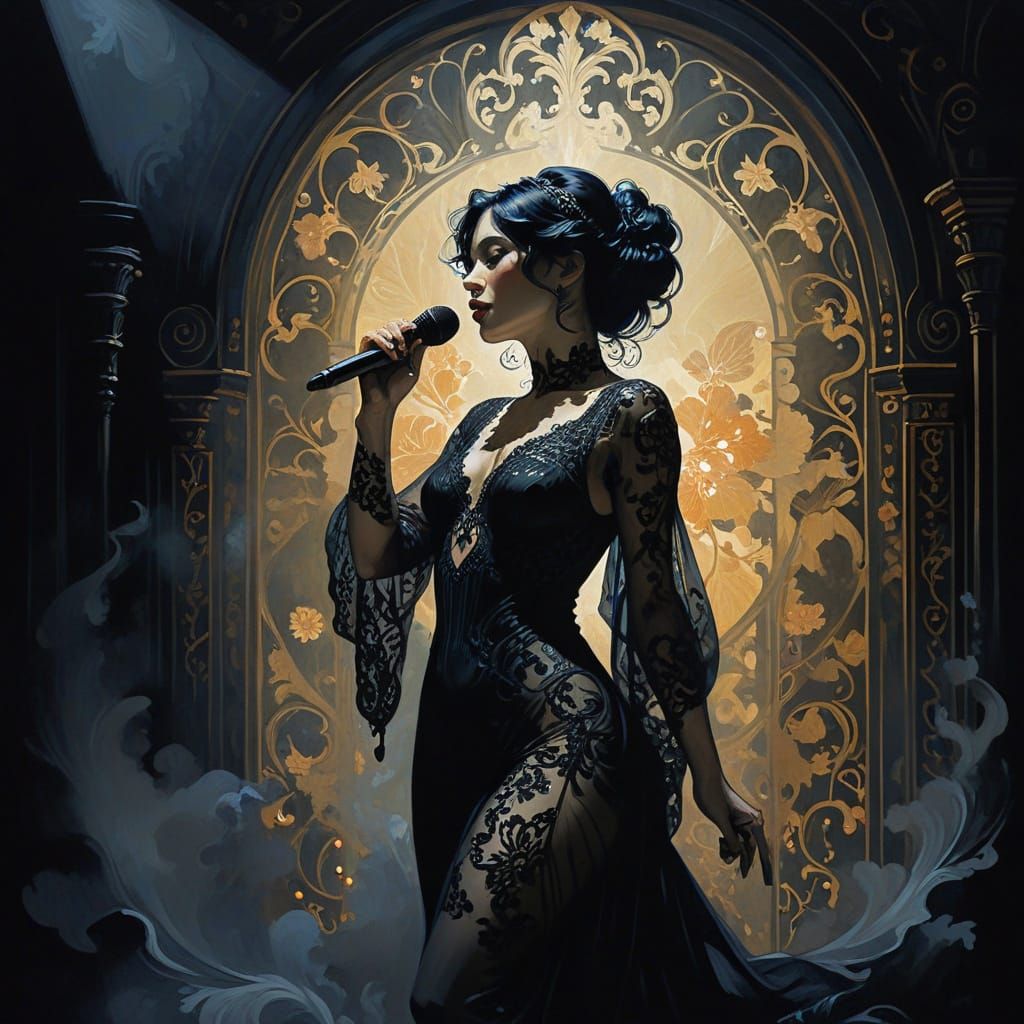 Dramatic Stage Performance in Gouache Style