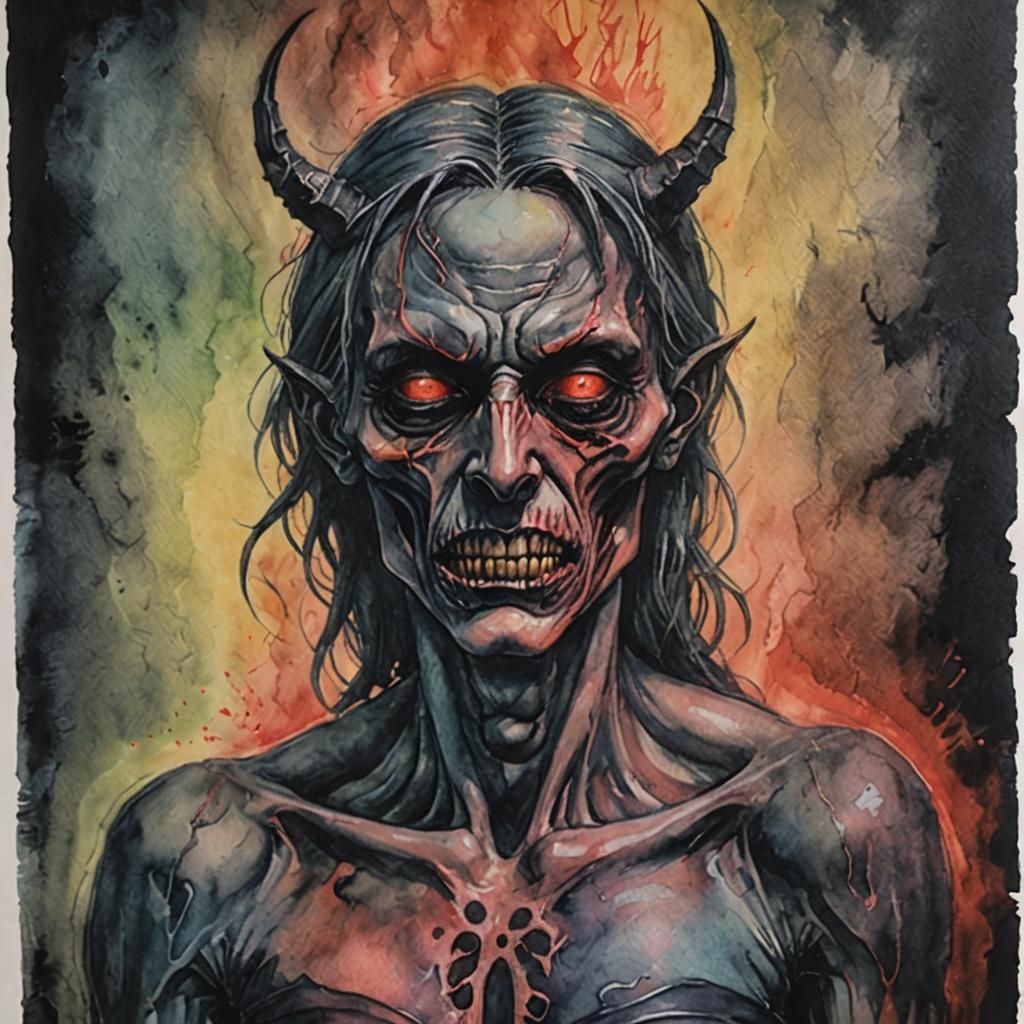 Demonic Figure with Personality Disorder as Watercolor