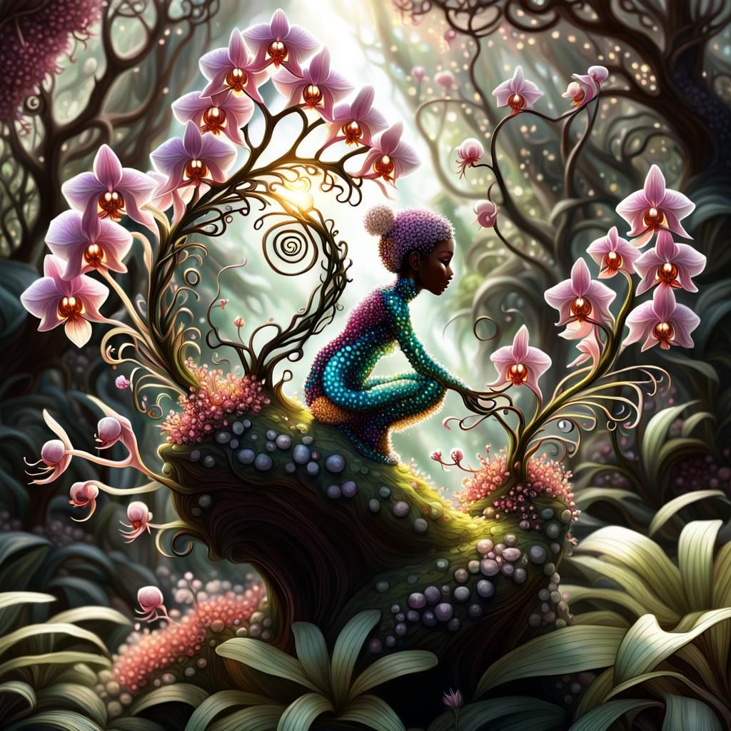Pixie Nymph in Backlit Orchid Garden