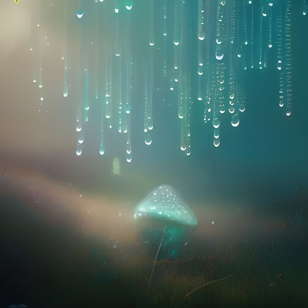 Opalescent Dewdrops on Pearlescent Crystals: Fantasy Art