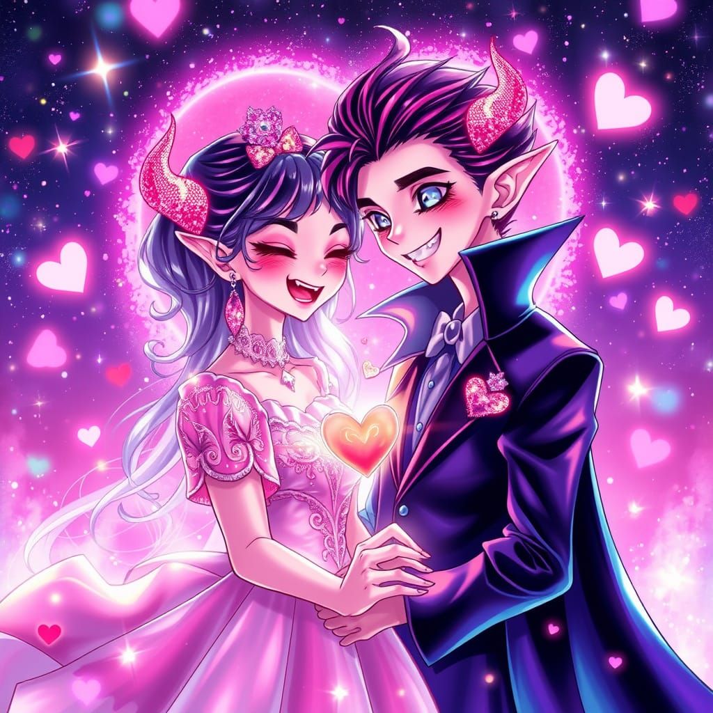 Romantic Fantasy Vampire Couple in Whimsical Josei Manga Sty...