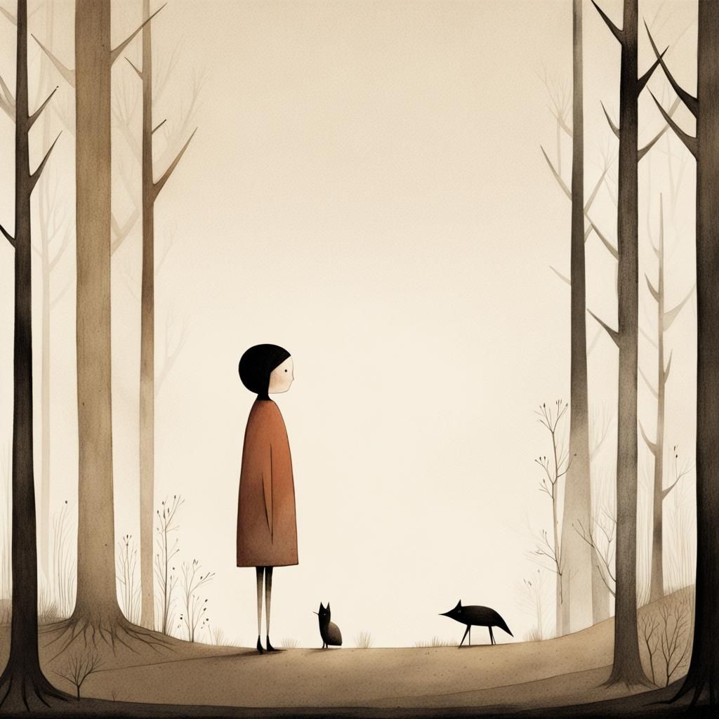 Woman in Jon Klassen's Minimalist Style