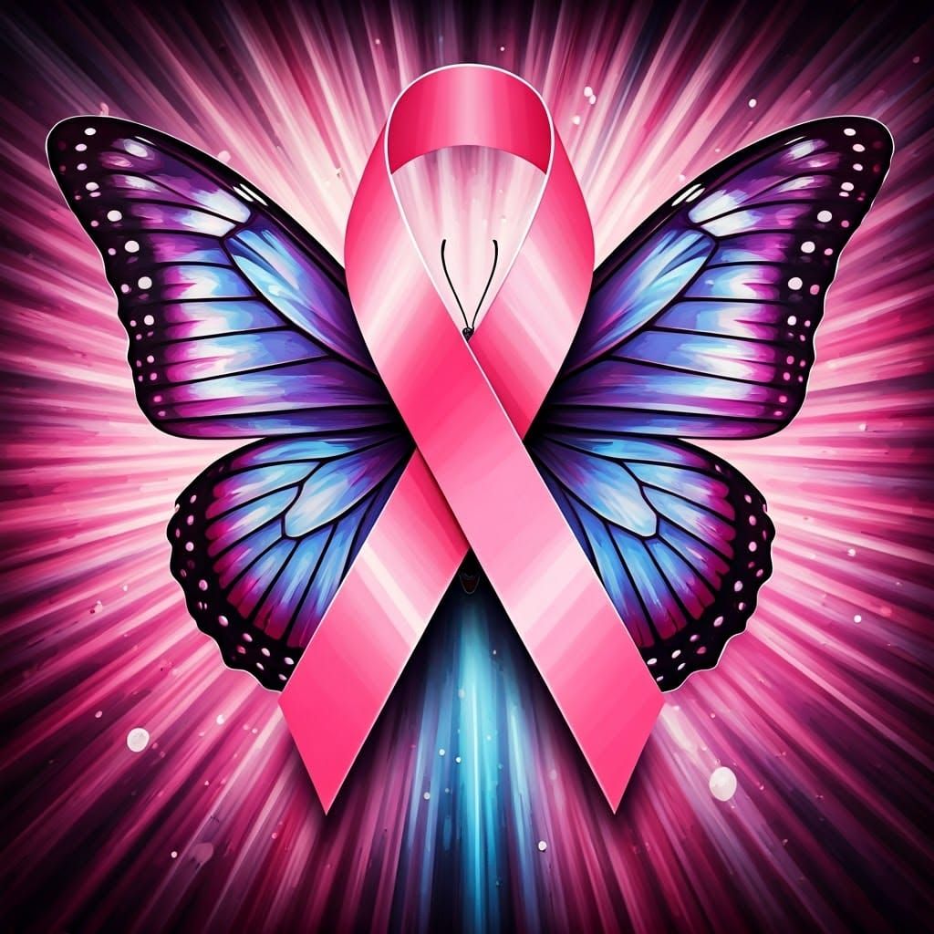 Breast Cancer Awareness Ribbon with Butterfly Wings