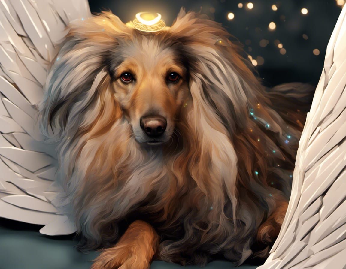 Angelic Dog with Halo and Wings in Dazzling White