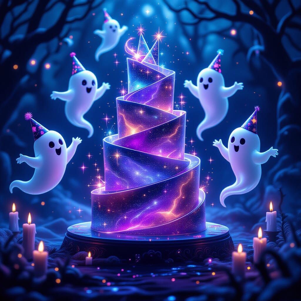 Whimsical Ghosts Celebrate Cosmic Birthday Party