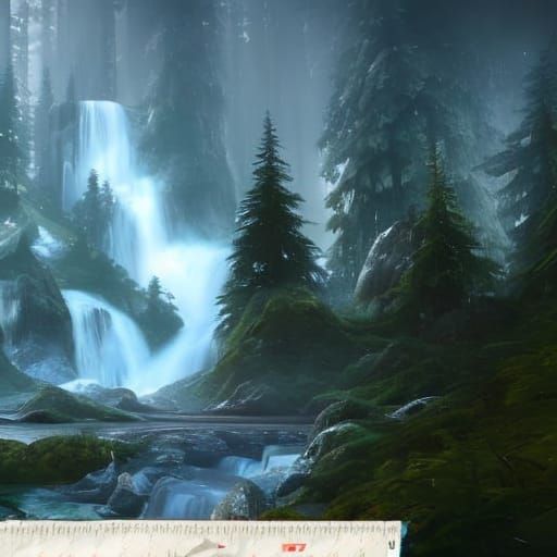 Remote Waterfall in Cold Spruce Forest