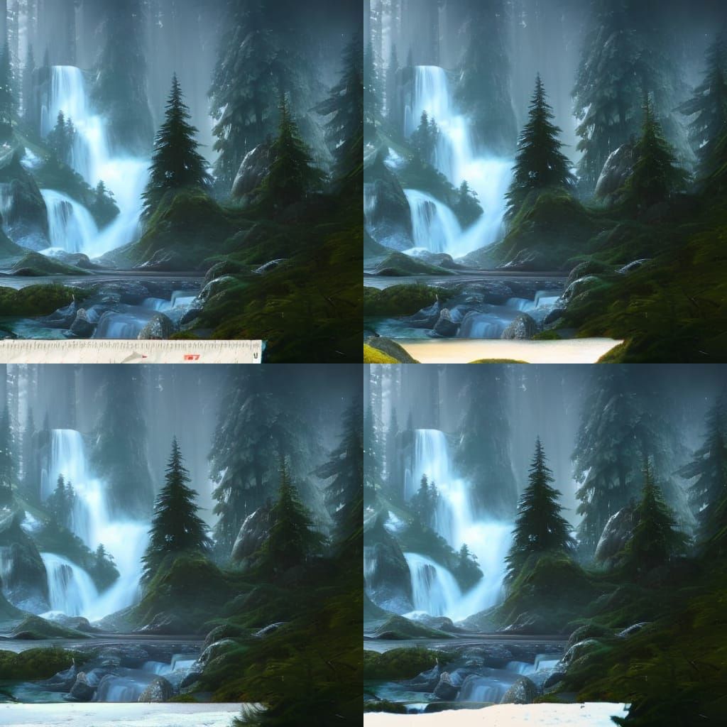 Remote Waterfall in Cold Spruce Forest