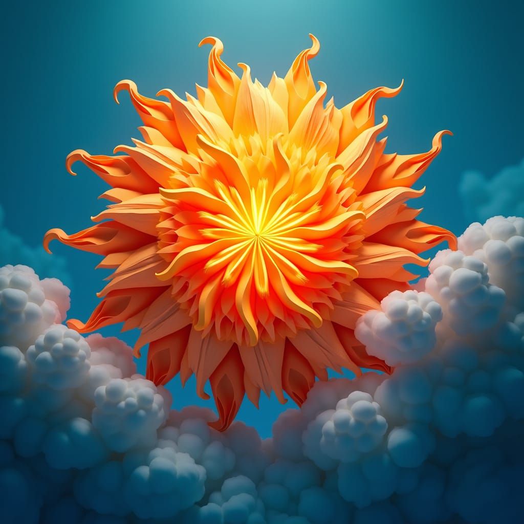 Origami Sun with Golden Light in Digital Art Style