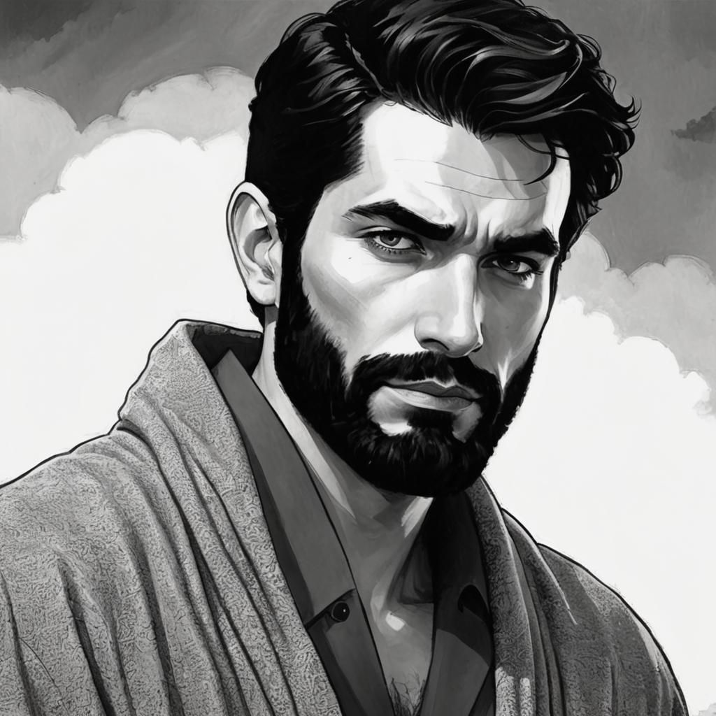 Handsome Man Portrait in Impressionist Art Nouveau Style