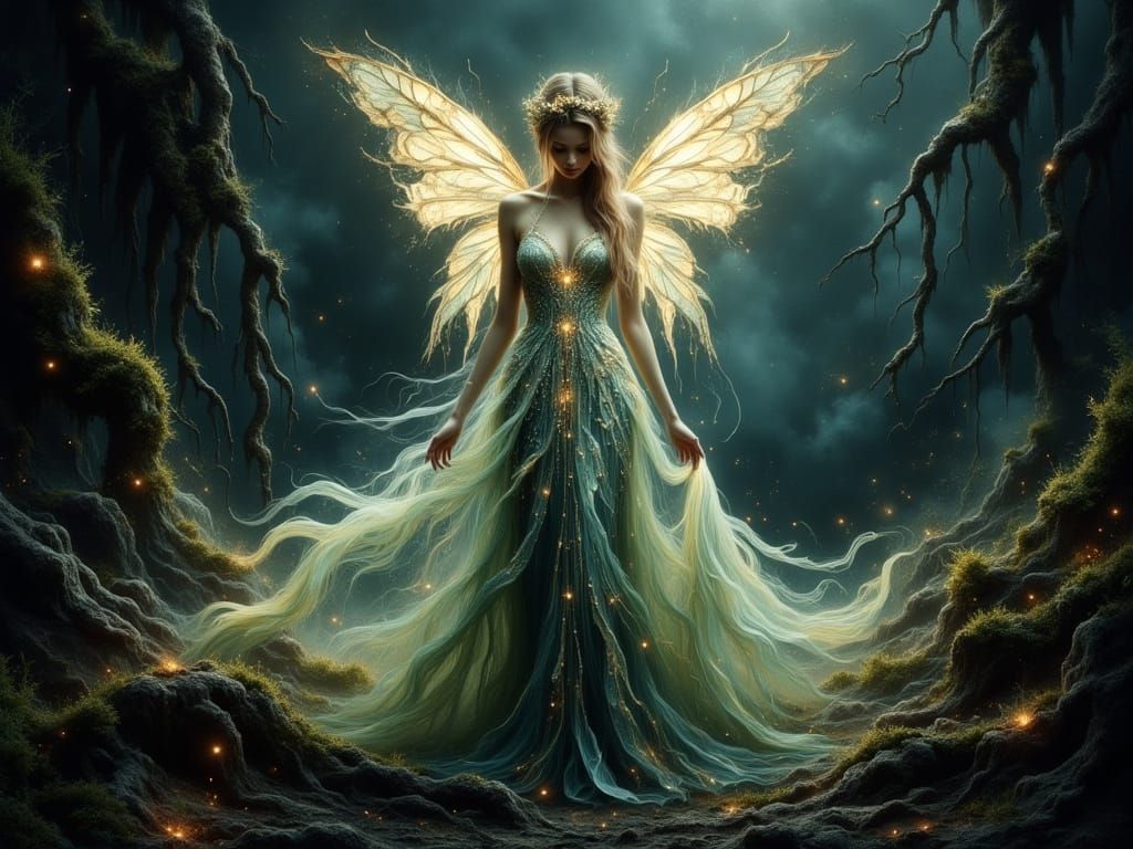 Enchanted Evening Fairy Amidst Primal Forest
