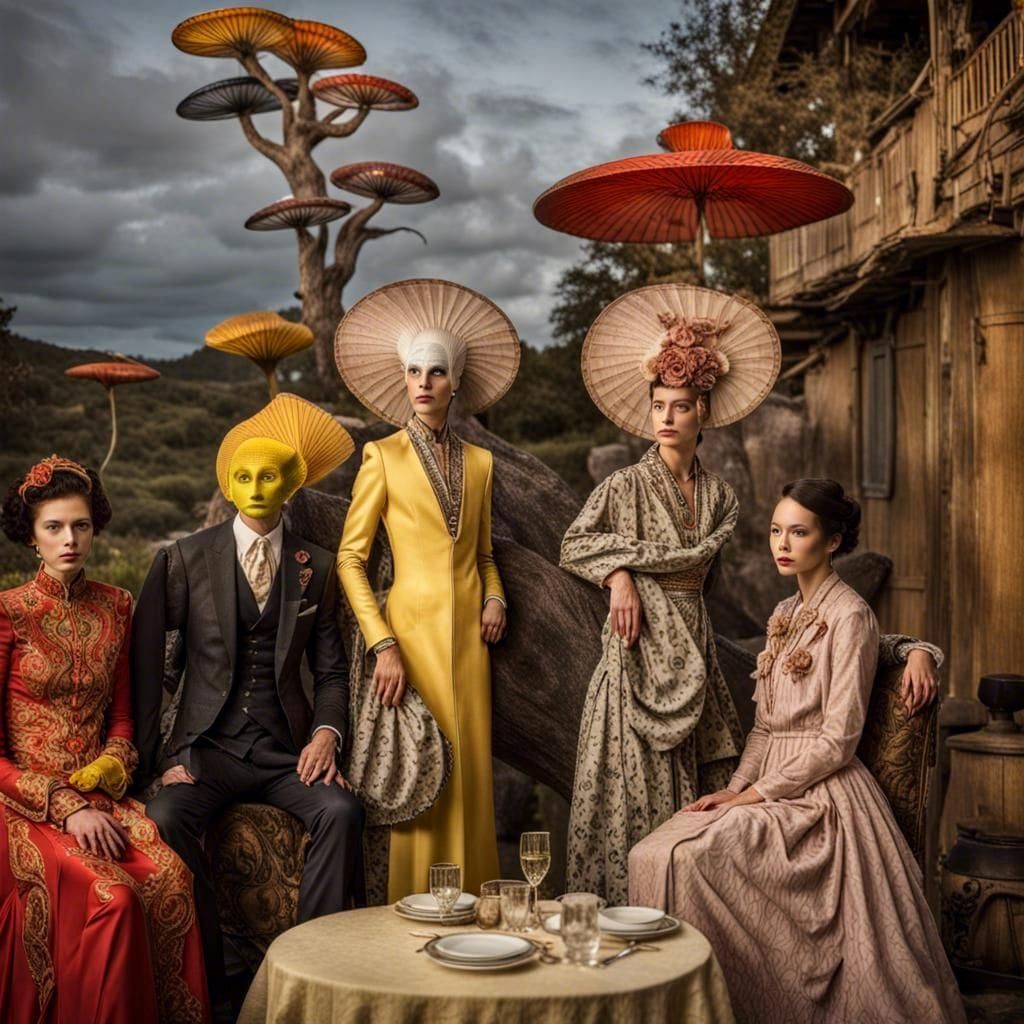 Surreal Alien Celebration in Dreamy Restaurant