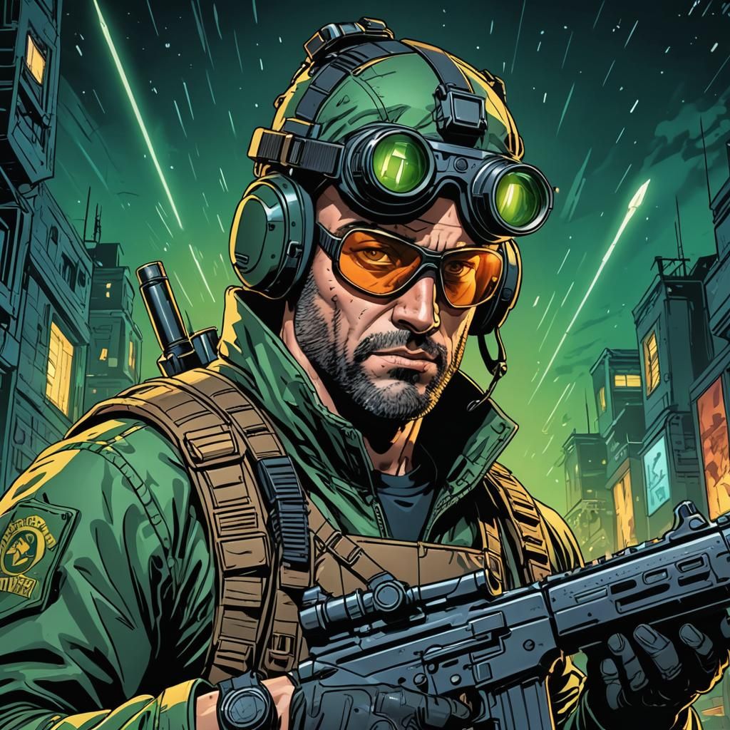 Mercenary Villain with Knife in Comic Book Style