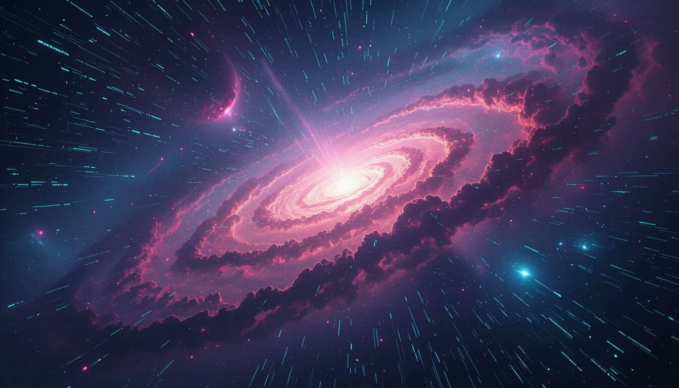 Galaxy Merges with Digital Matrix in Cyberpunk Style