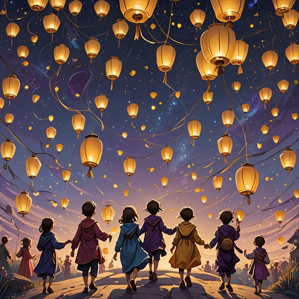 Children's Lantern Parade in Dreamlike Fantasy Style
