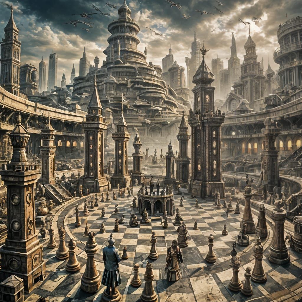 Dystopian Chess Stadium in Ruins
