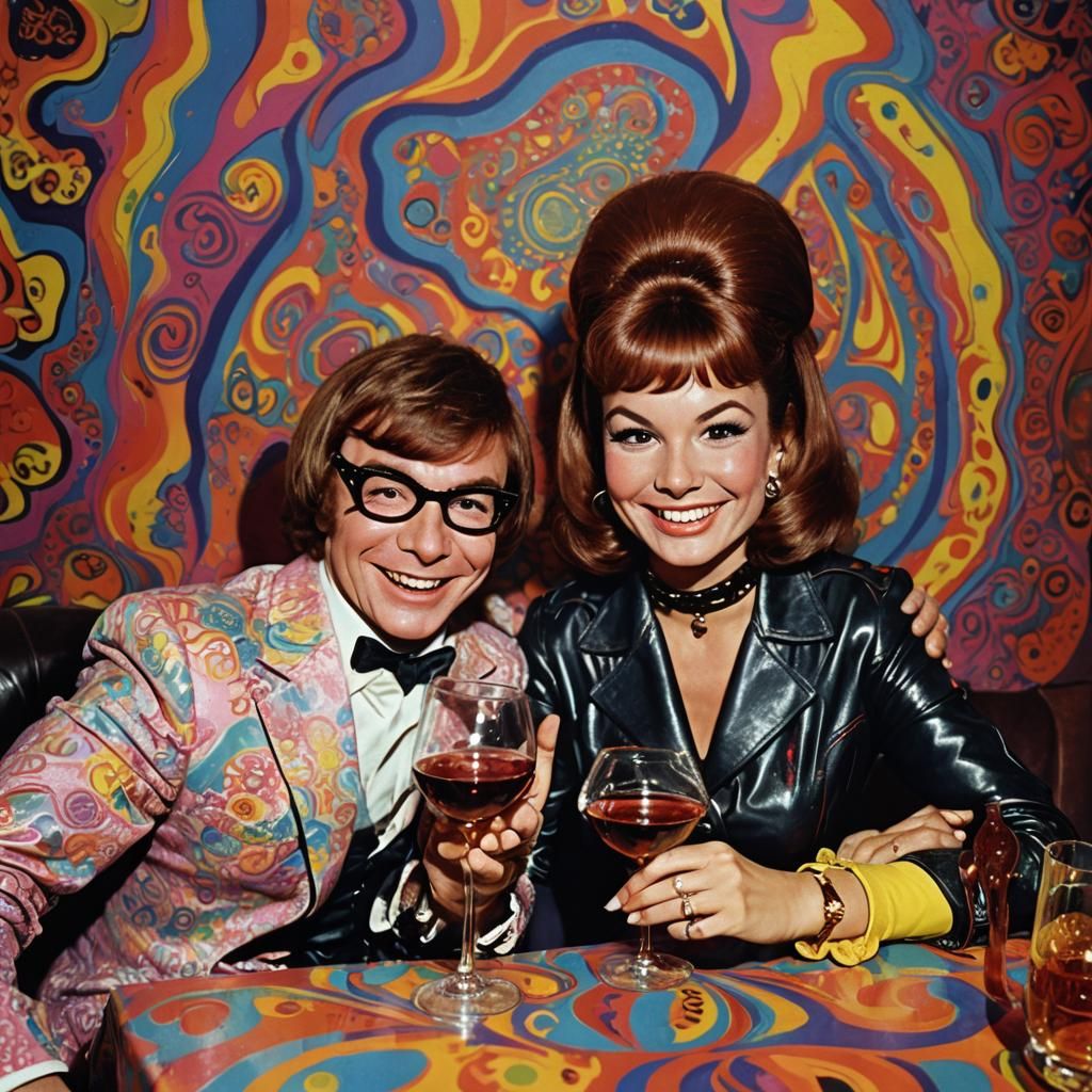 Psychedelic Sixties Austin Powers Character Enjoying Wine