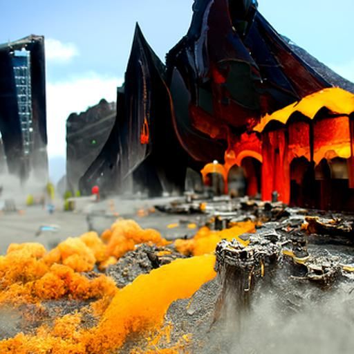 Detailed Matte Painting of a Volcanic City