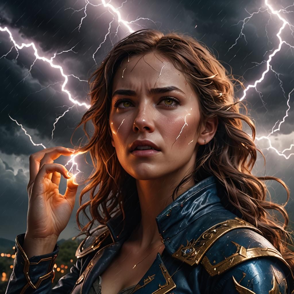 Lightning Strikes Woman's Finger: Fantasy Concept Art