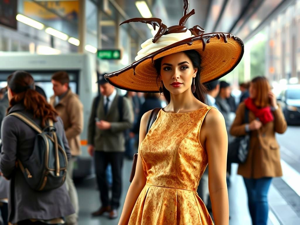 Woman in Bread Dress with Chocolate Hat
