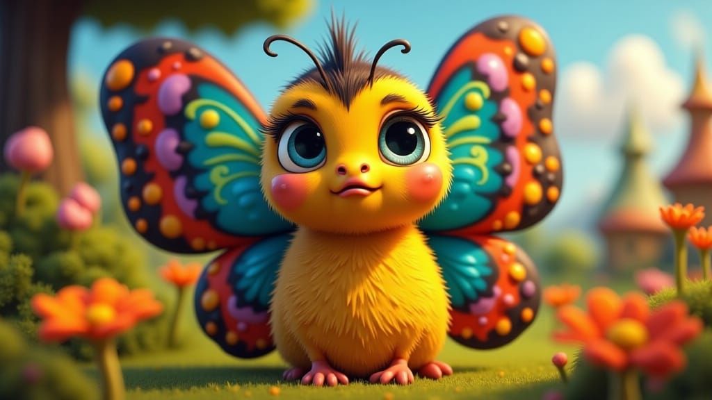 Confused Colorful Butterfly in 3D Animation