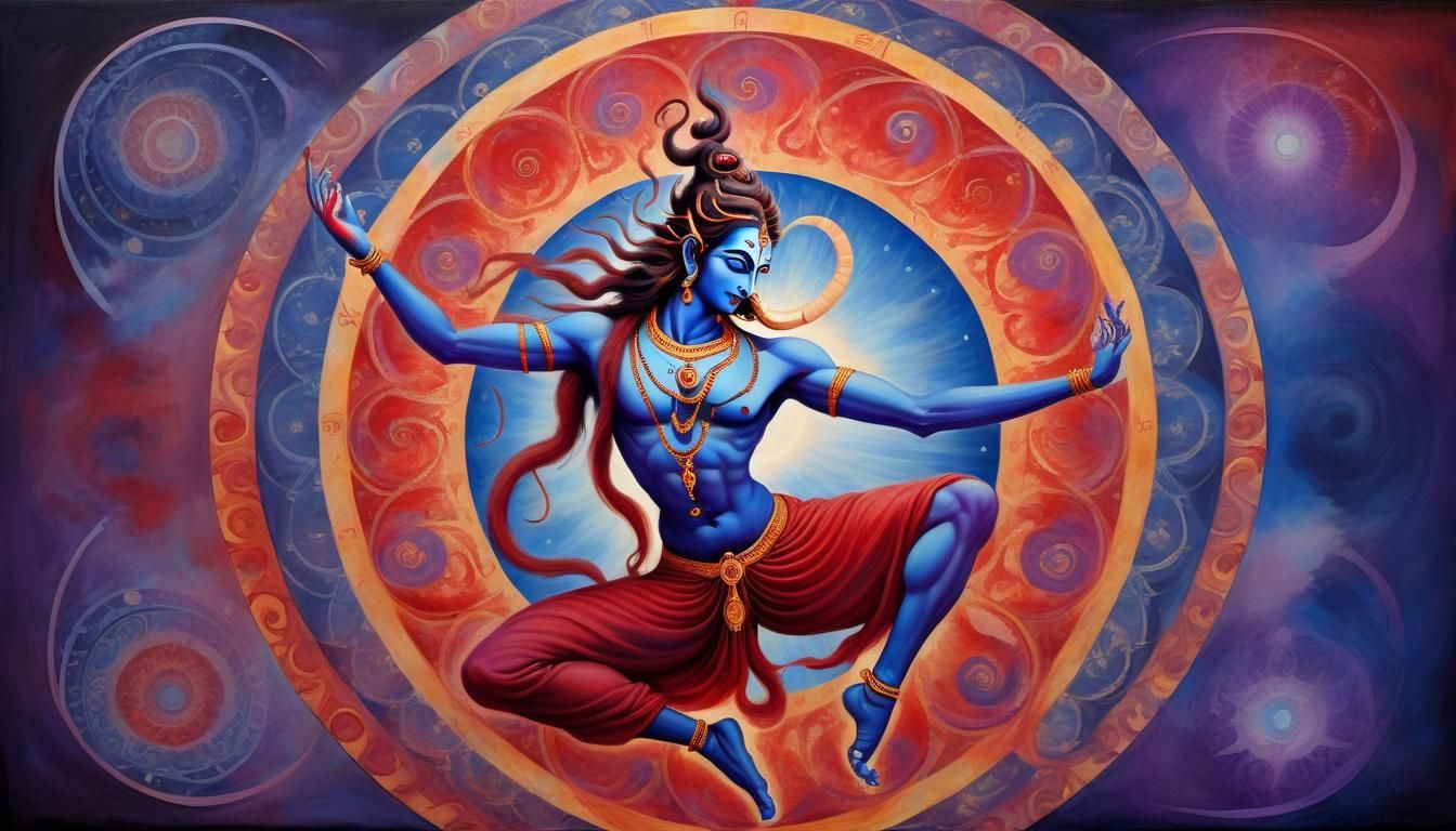 Shiva as Cosmic Dancer in Eerie Mystic Horror Style
