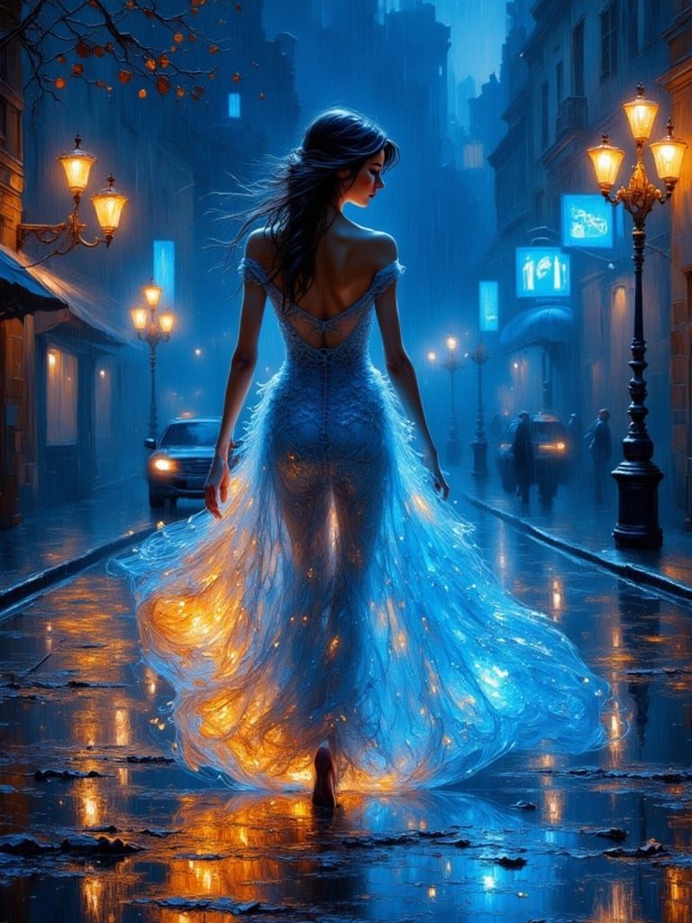 Mystical Woman Enveloped in Blue Flames