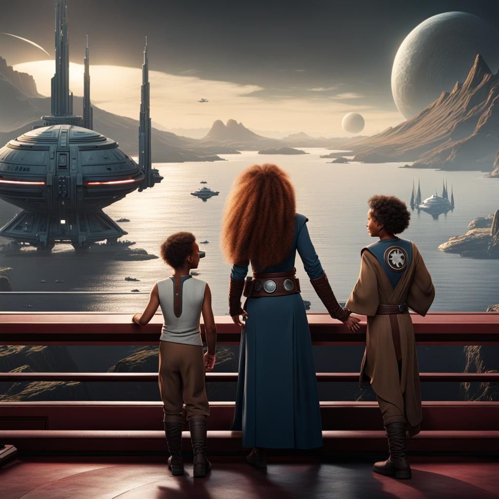 Star Wars Spaceport Scene with Jedi in Detailed Matte Painti...