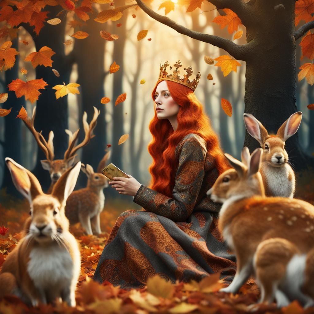 Woman in Autumn Forest: Soft Impressionism Art