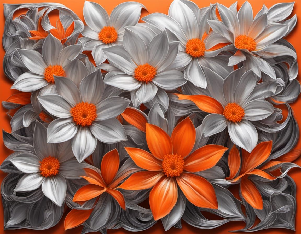 Surreal Abstract Floral Painting with 3D Shading