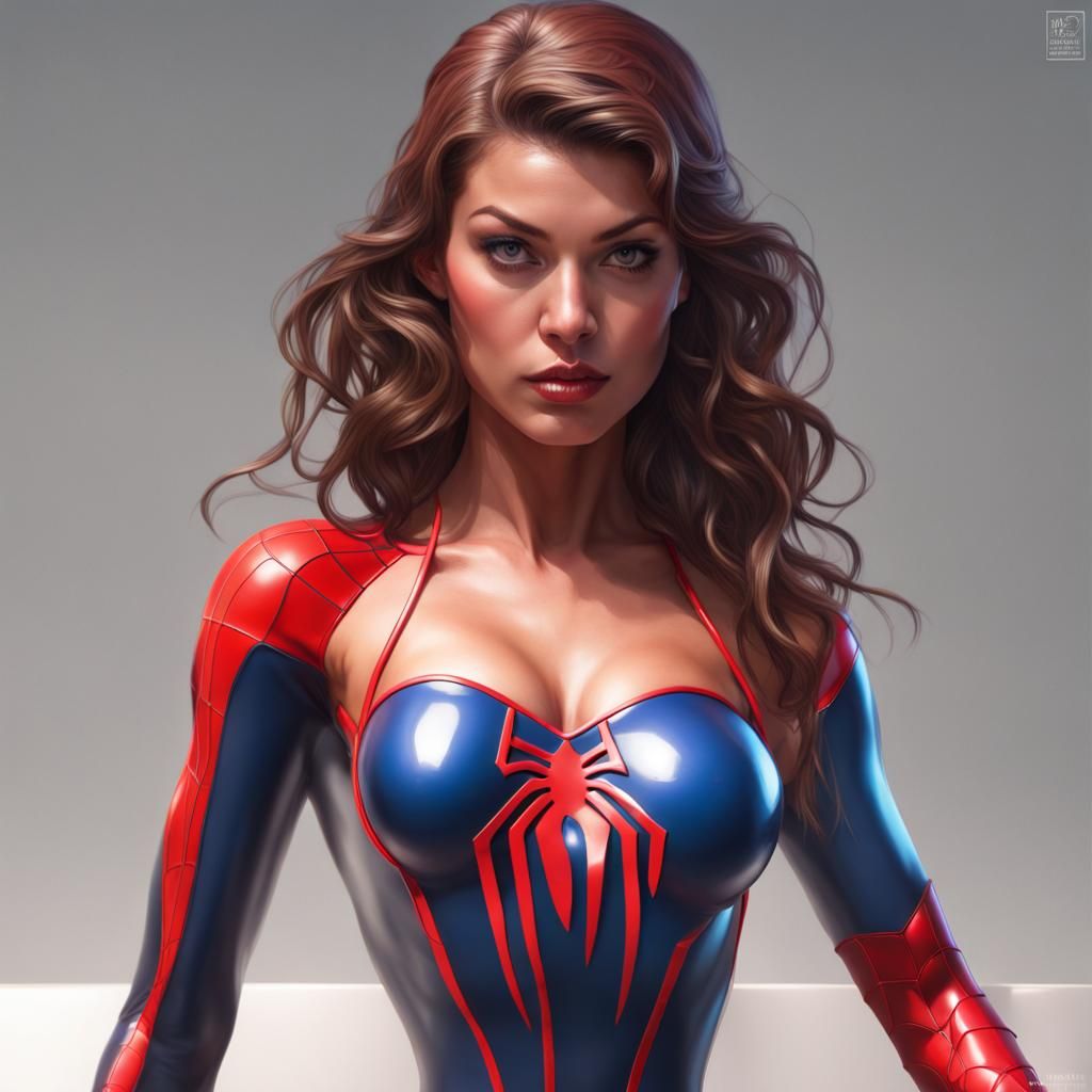 Spiderman Latex Bikini Portrait in Art Nouveau Style