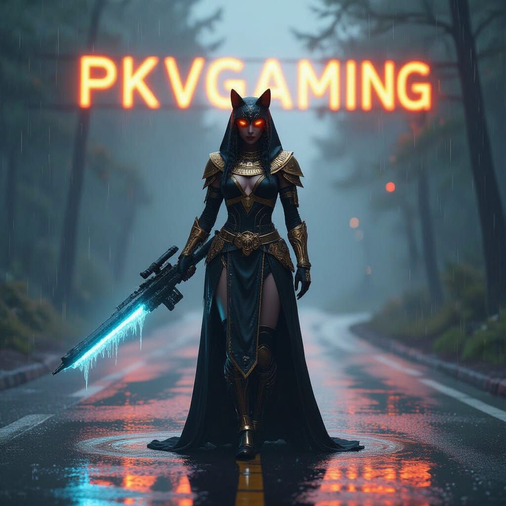 Ice and Fire Goddess in Cyberpunk Style