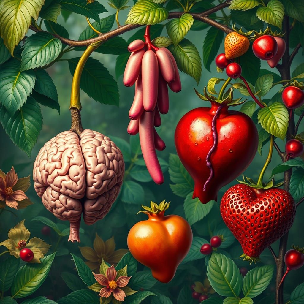 Vibrant Botanical Garden of Human Organs as Fruits