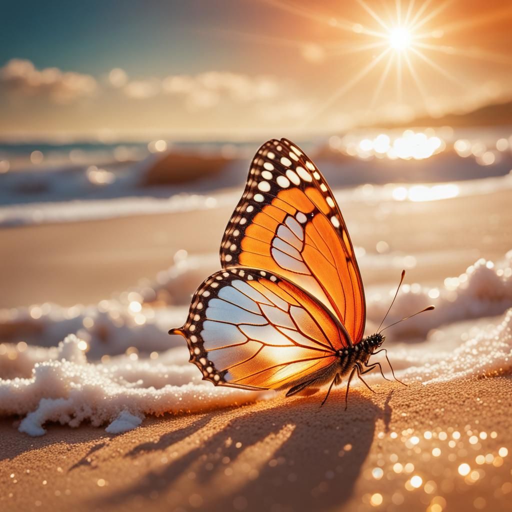 Butterfly on Beach with Glittering Sunshine