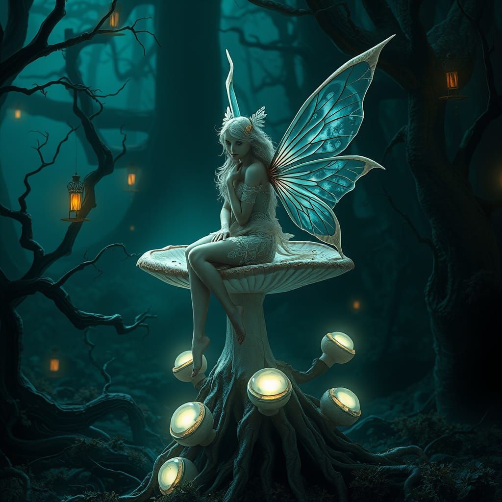 Gothic Fairy in Mysterious Forest Scene