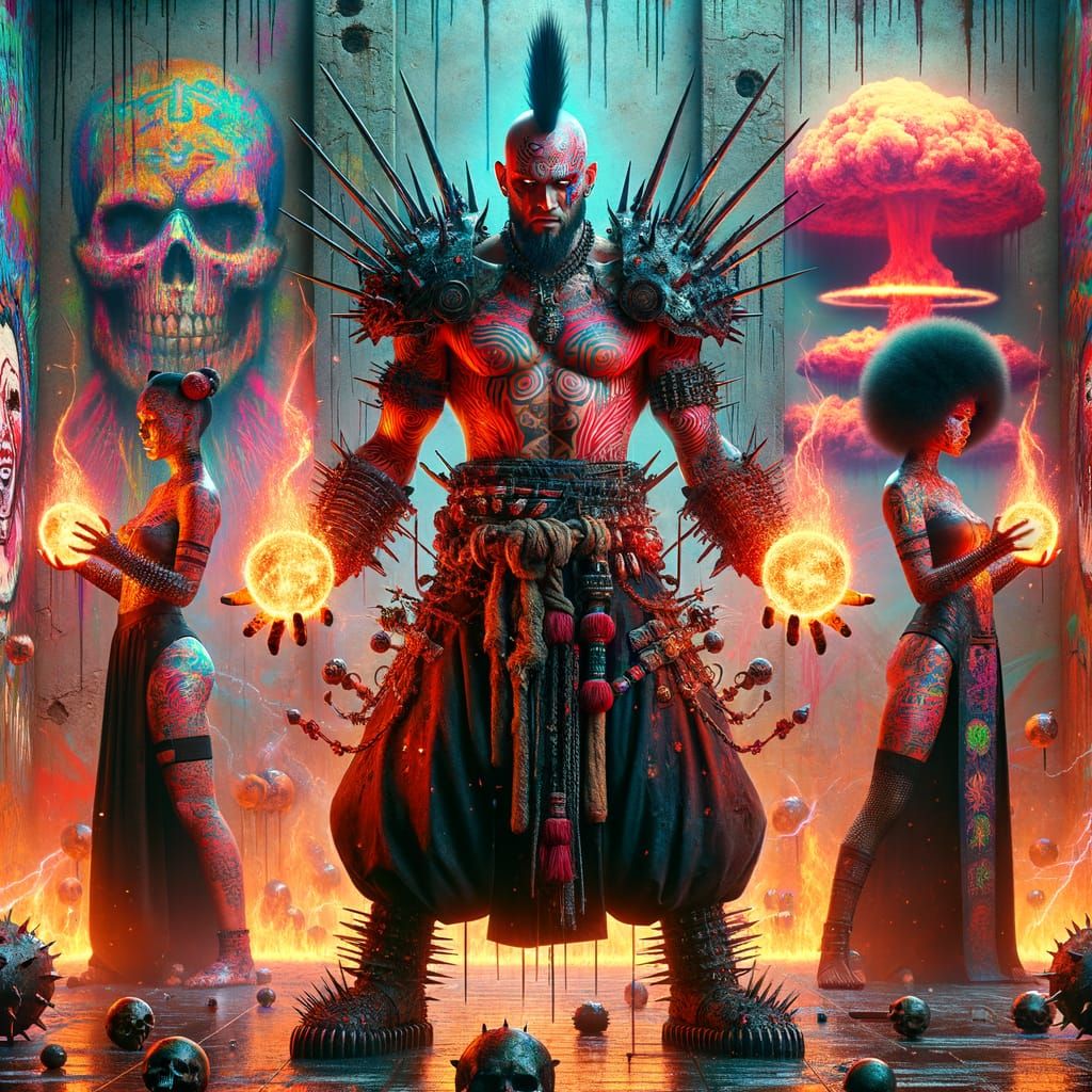 Warlord of the Apocalypse in Hyper-Real Cyberpunk Style