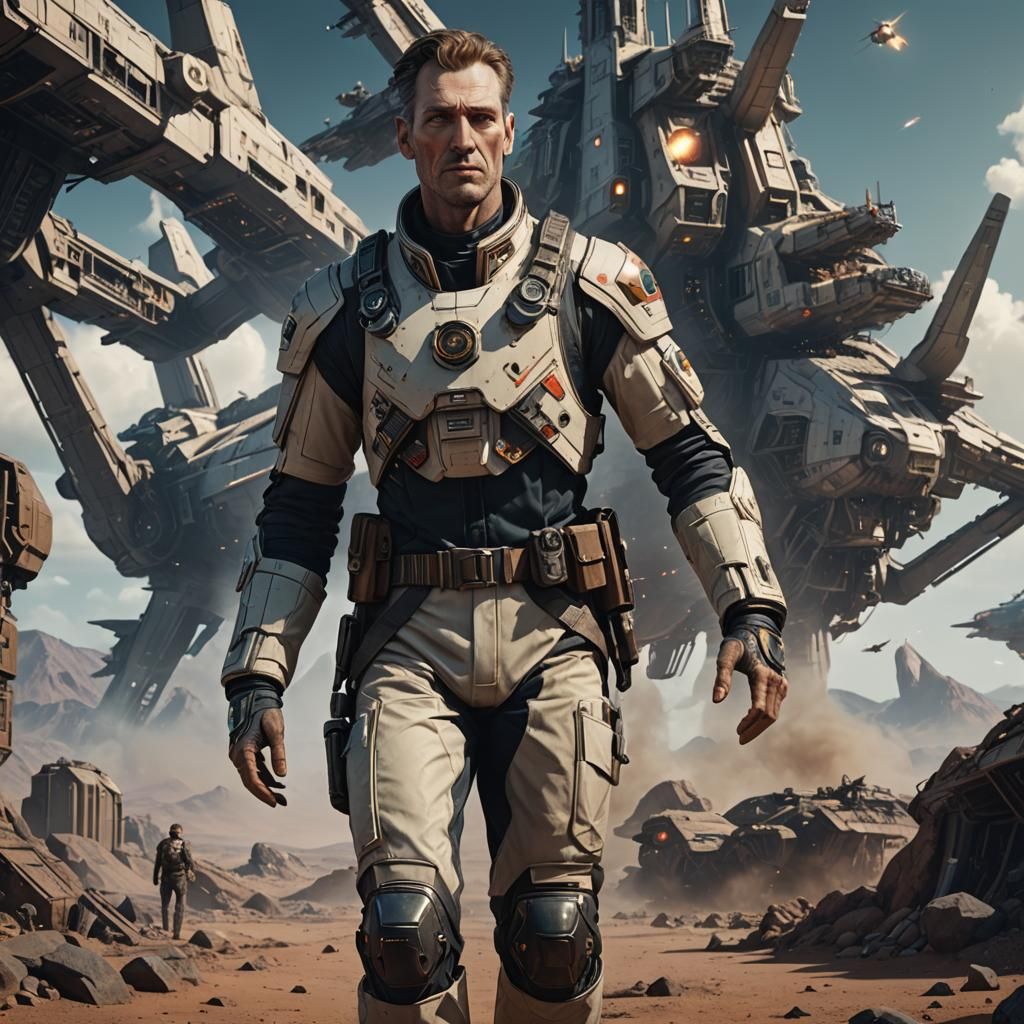 Starship Pilot with Sickly Skin, Detailed Matte Painting