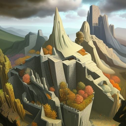 Non-Euclidean geometry landscape Beautiful Fantasy illustrat...