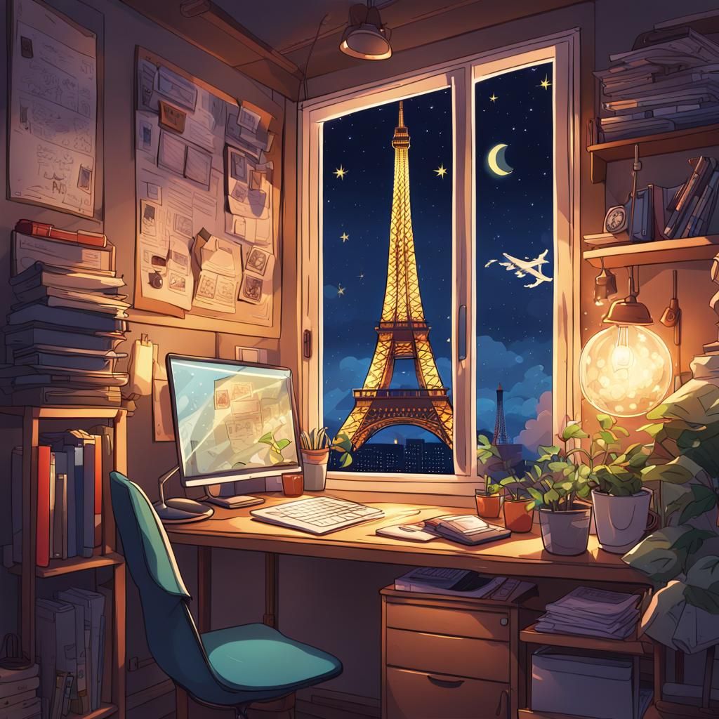 Eiffel Tower View in Anime Style Illustration