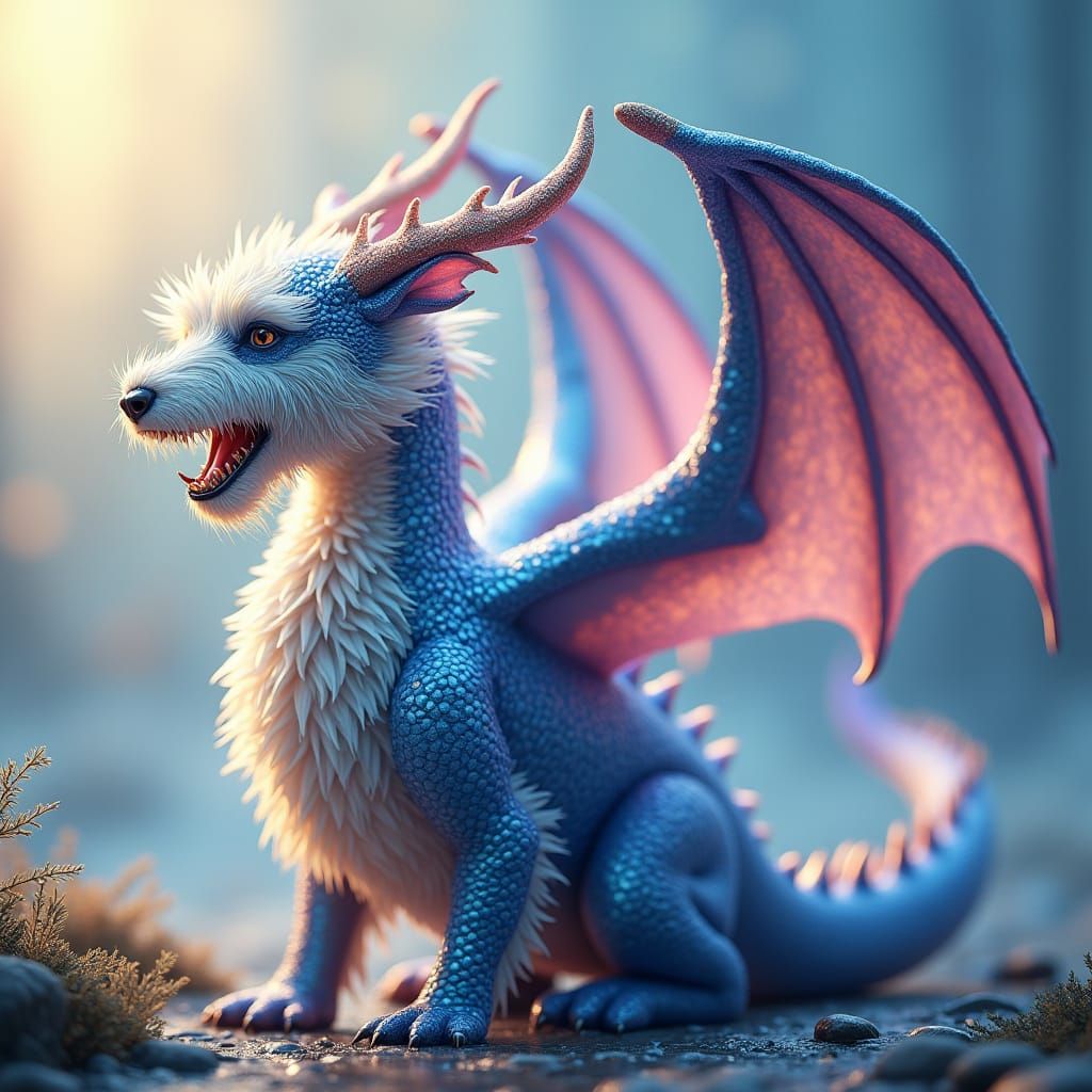 Dragon-Westie Hybrid Creature in Matte Painting Style