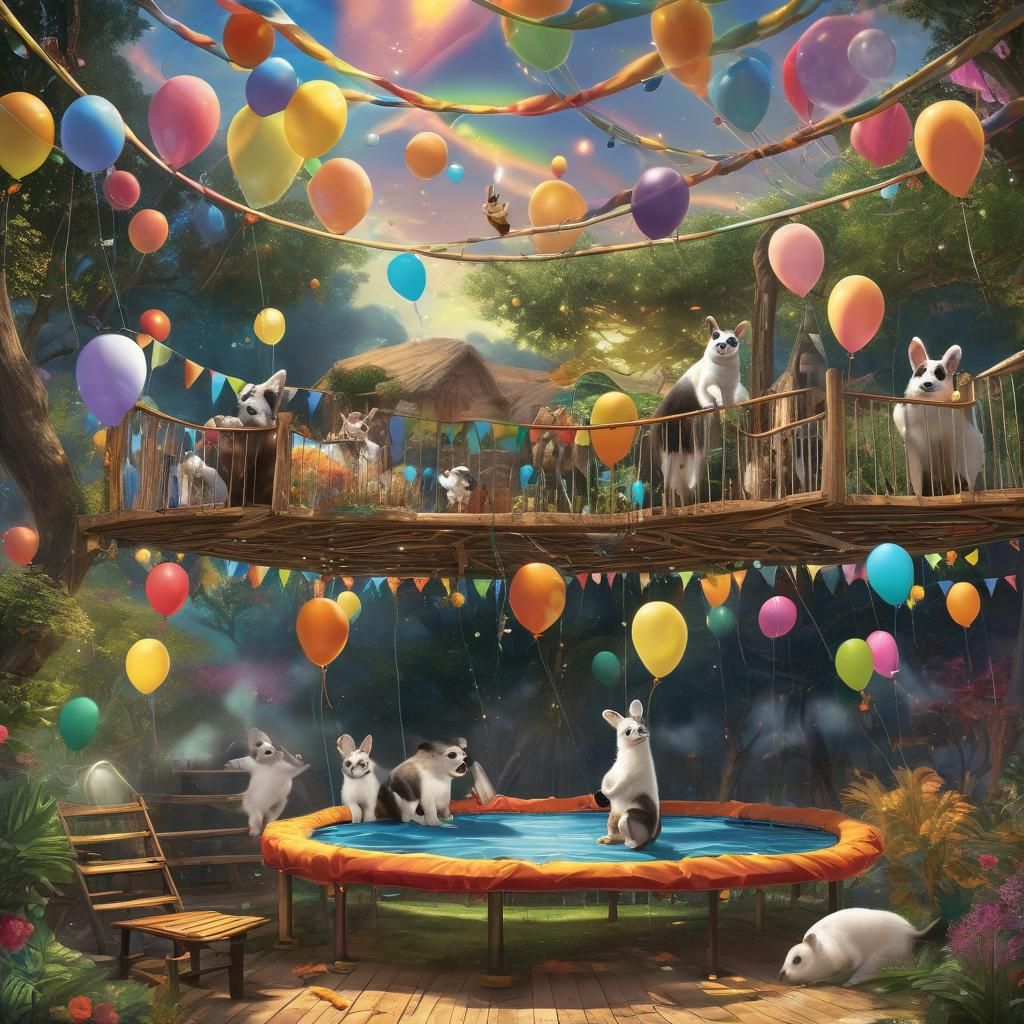Heavenly Party with Cute Animals, a Digital Painting