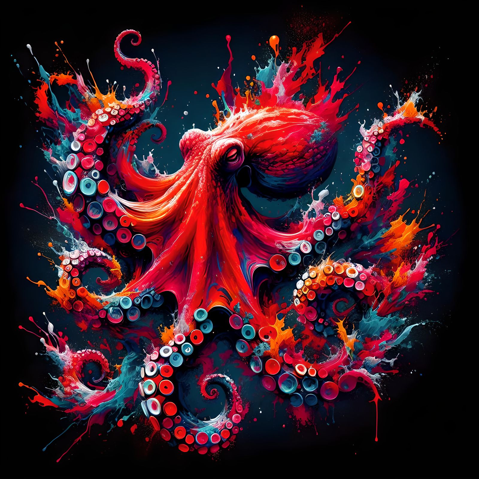 Colorful Octopus in Ocean, Street Art Style
