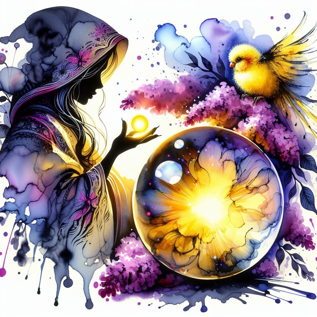 Fortune Teller's Crystal Ball: Canary in Alcohol Ink