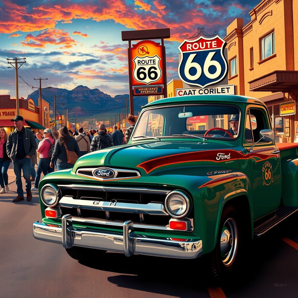 Vintage Ford Pickup on Route 66 in Albuquerque