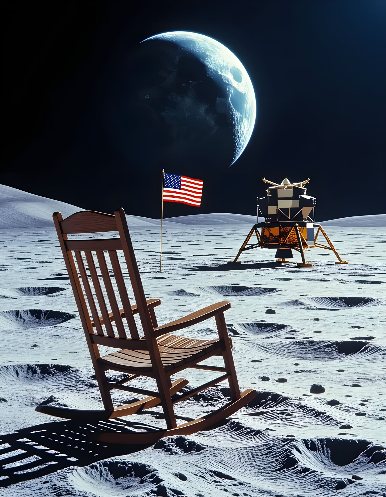 Rocking Chair on Moon with Earthrise Cinematic Matte Paintin...