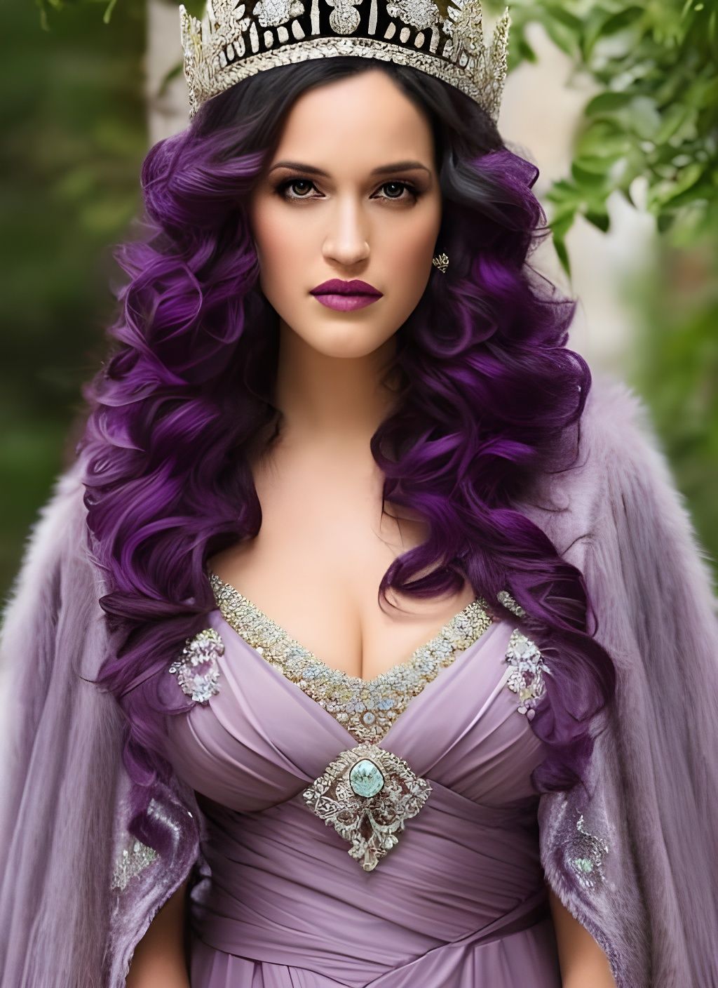 Latina Goddess with Amethyst Crown: Hyperrealistic Portrait
